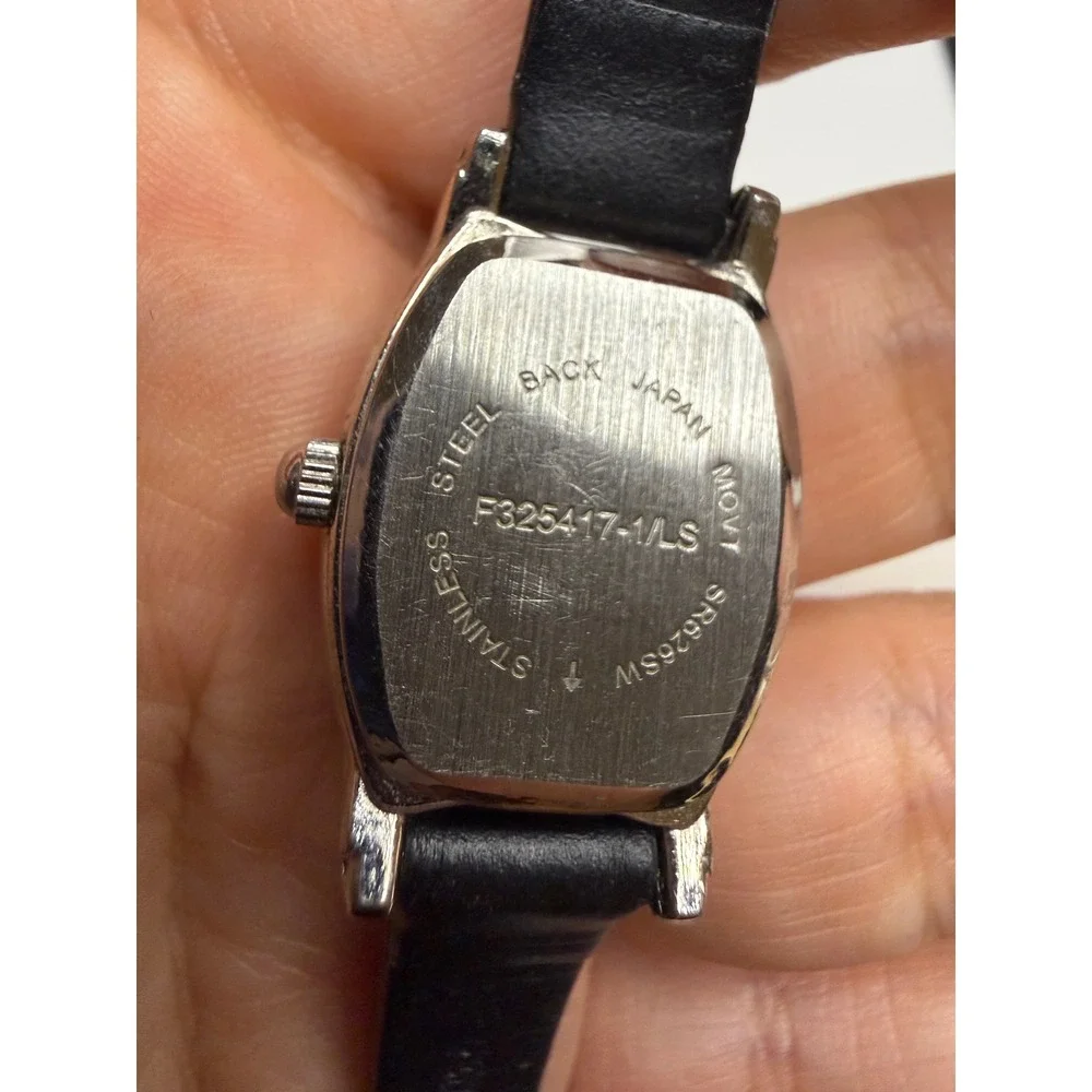 Diamond Accent Mother of Pearl Dial Watch Black Leather Strap F325417-1/LS